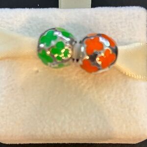 Pandora Sterling Silver and enamel charms Green and Orange